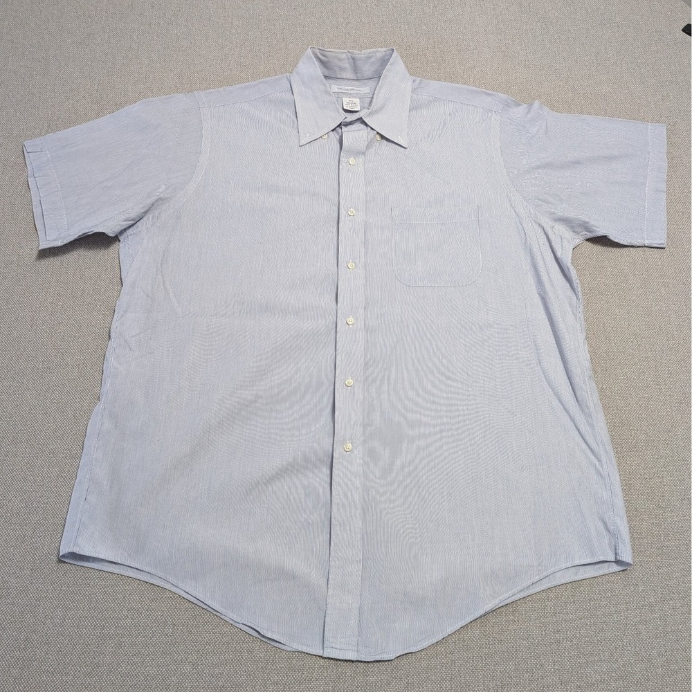 Brooks Brothers Mens Blue White Stripe Shirt 16.5 Cotton SS MiUSA